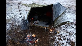 winter camping 河原で焚き火料理 米軍テントでソロキャンプ