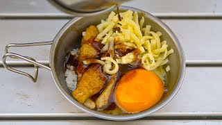 シェラカップすた丼　[ソロキャンプ料理][男料理]