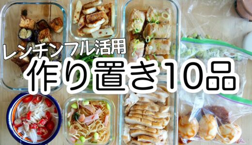 【料理動画】レンジフル活用で簡単な常備菜１０品とお昼ごはん【作り置き】【Meal Prep】